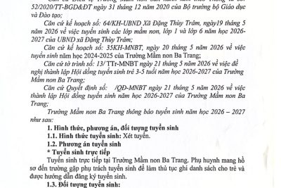THông Báo tuyển sinh năm học 2026-2027